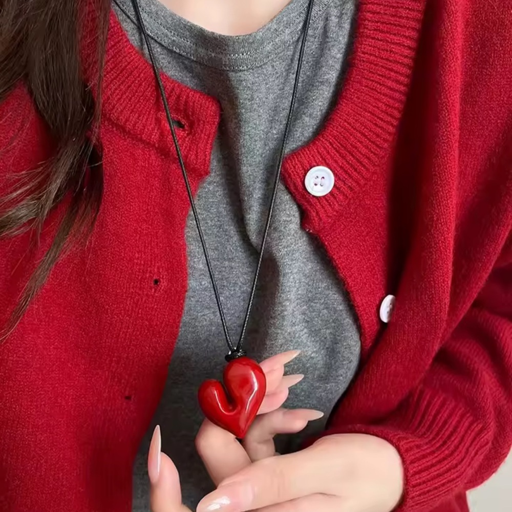 Red Heart Pendant Necklace Vintage 80s Aesthetic Love